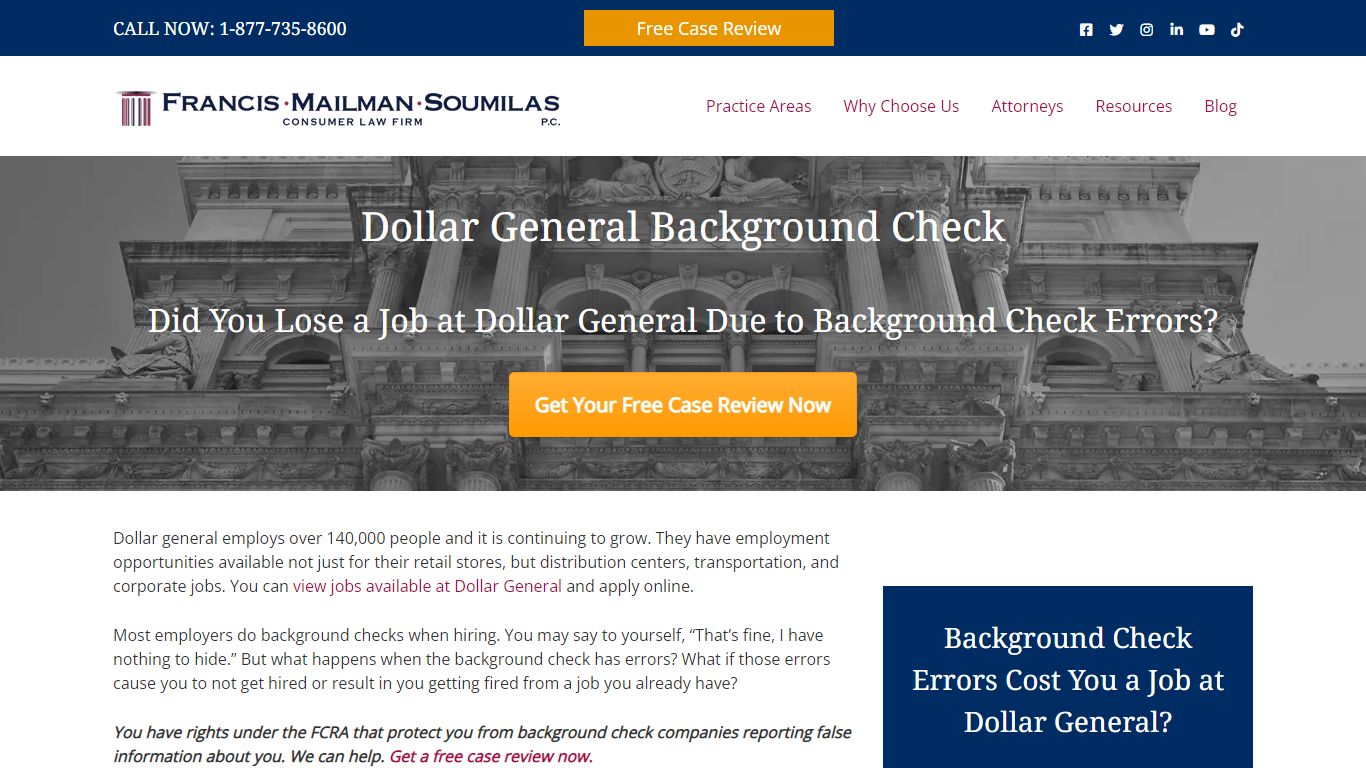 Dollar General Background Check - Francis Mailman Soumilas, P.C.